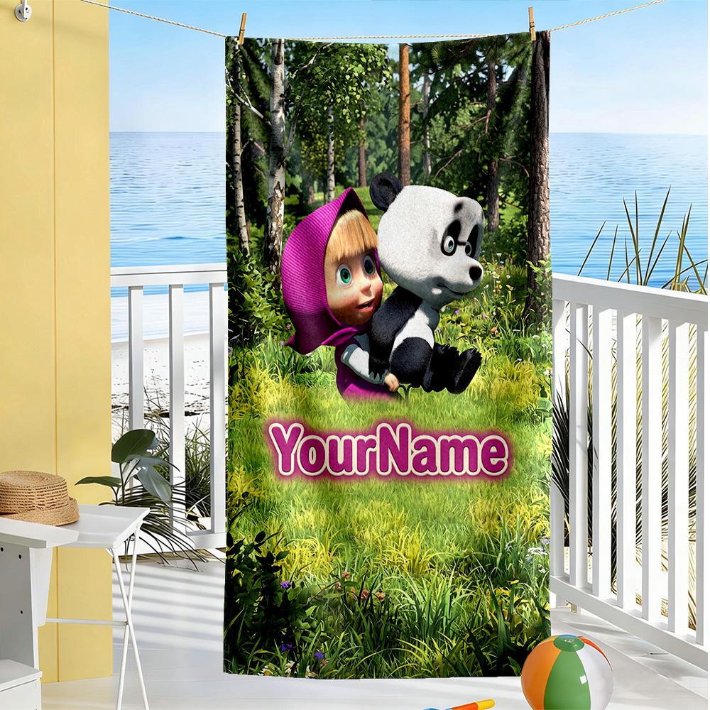 Masha Bear Customize Text Beach Towel Super Soft Microfiber Quickdry Fabric