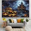 2D flat banner 1pc sinister castle under the full moon and pumpkin lanterns.PMJ