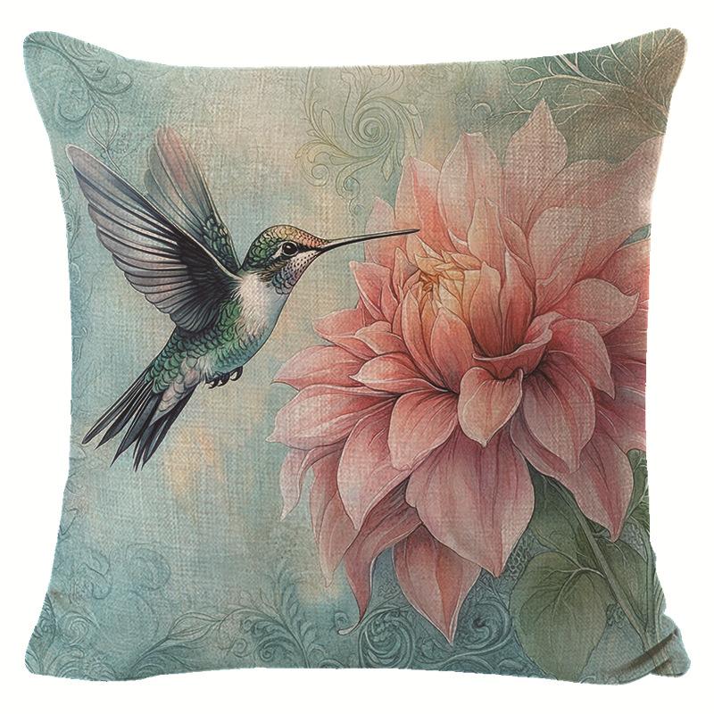

New Spring Plant Flowers and Birds Series Pillow Cover Jit Holiday Decoration Car Cushion Cover 45 * 45 separate pillow cover