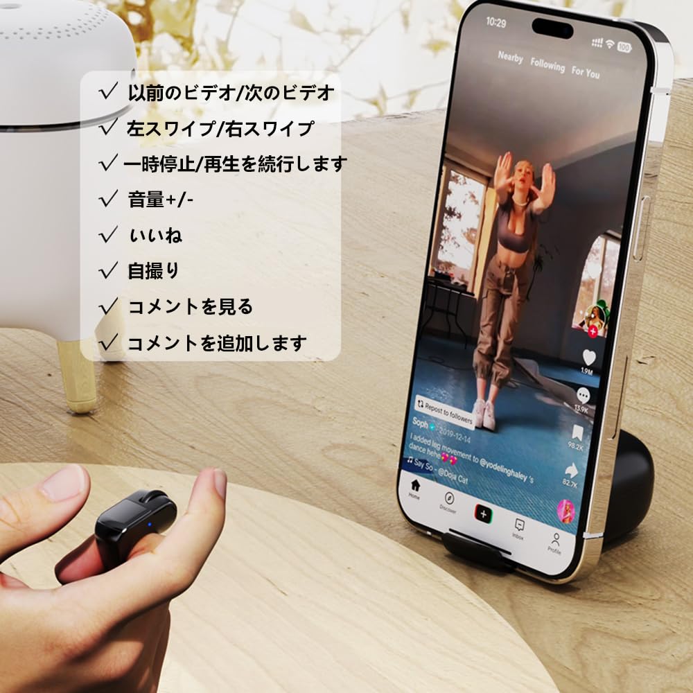 Ring Mouse with Bluetooth Remote Control and Charging USB 10m Remote Control Smartphone Stand Multifunctional for Video iOS White Case, 2.4GHz