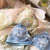 Frauen Sexy Dreieck Tasse Dessous Französisch Ultra Dünne Spitze Blumen Stickerei BH Set Junges Mädchen Gepolsterte Büstenhalter und Höschen Sets