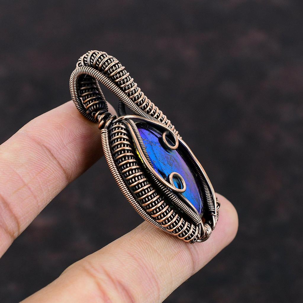 Mystic Fire Labradorite Pendant Copper Wire Wrapped Pendant Handmade Jewelry Gemstone Pendant Unique Copper Design Jewelry Anniversary Gift