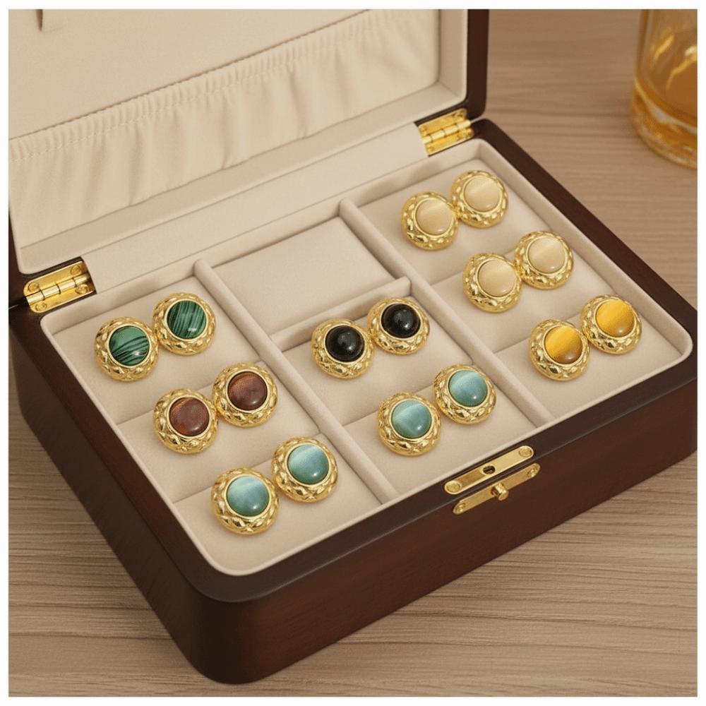 Stainless Steel Flower Earrings Oblate Shape Round Earrings Fashion Opal Earrings  Party