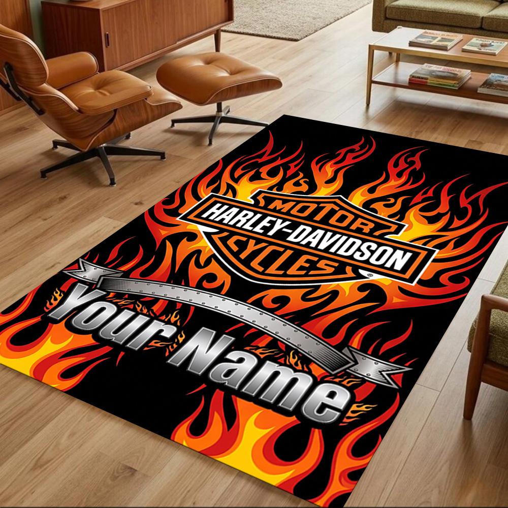 Harley-davidson Personalized Name Floor Rug Office Rug Design for Foyer Kitchen Playrooms Game Room Anti-slip Rug Office home decor Gift for Festivals