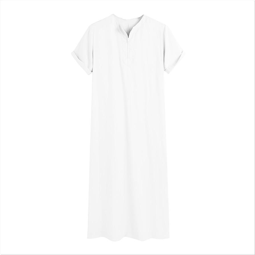 Short Sleeve Robes Thobe Pure Color Jubba Gowns Muslim Kaftan Men Arab East Islamic Long Robe Middle