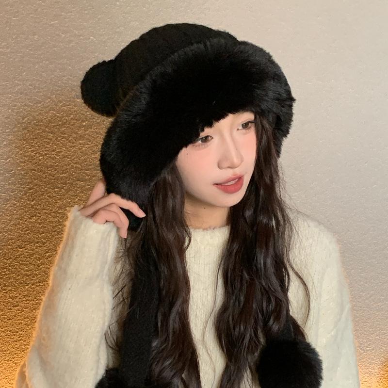 Autumn and Winter Hat Women's Fashion Plush Hat Bear Ears Cold Protection Ear Protection Fleece Thermal Hat