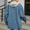 Women's Fashionable Versatile Classic Retro Solid Color Lapel Long Sleeved Pocket Loose Denim Jacket