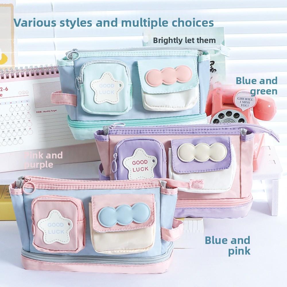 Handheld Y2K Star Stationery Bag Multilayer Ins Pencil Pouch Y2K Sweet Korean Pencil Case  Office
