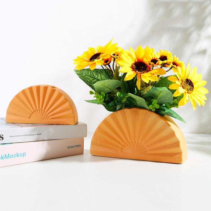 Fan-shaped Art Vase Flowerpot Ceramic Hydroponic Vase Flower Arrangement Home Decor Desktop Ornaments Garden Decoration