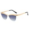 New half-frame fashion sunglasses, European and American personalized Internet celebrity cat eye ins wind striped metal sunglasses