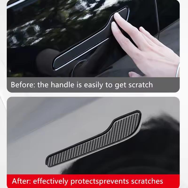 2/4PCS Carbon Fiber Car Door Handle Sticker for Tesla Model Y/3 Anti-Scratch Door Handle Protector Decorative Sticker for Tesla