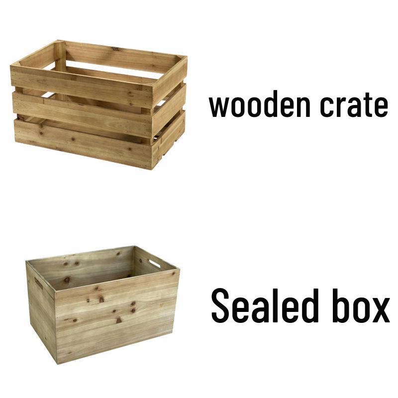 Vintage Wooden Storage Box with Frame - Solid Wood Display Basket