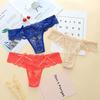 Yousheng Women Thong Floral Embroidery Hollow Out See-through Lace Briefs Bow Decor Low Waist Elastic Wedding Night Bedroom Lady Underpants