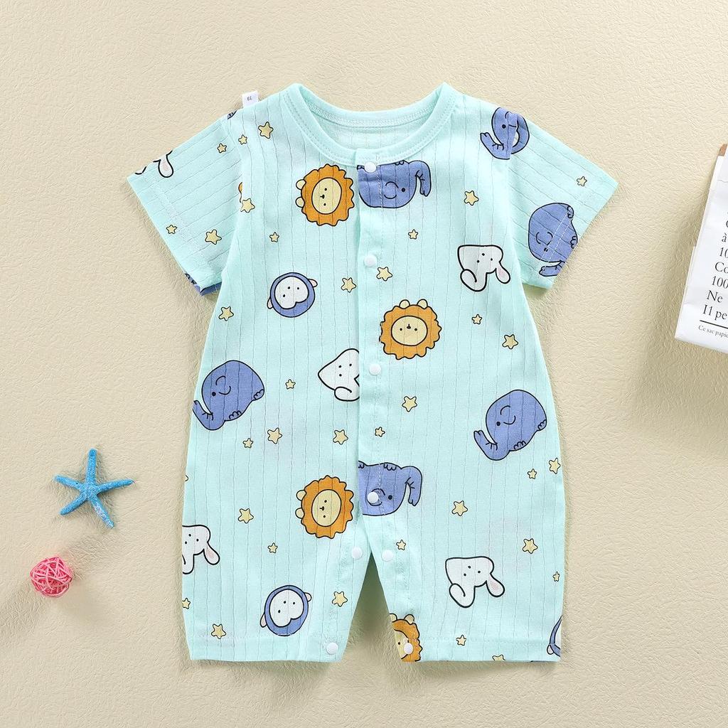 Newborn Cotton Short Sleeve Summer Romper: Open-Front Bodysuit for Boys & Girls