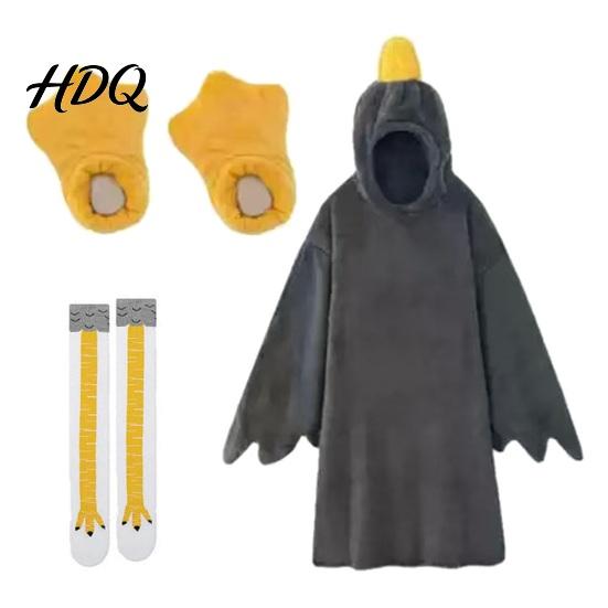 Goose Onesie Costume 1 Set Blanket Hoodie Unisex Cartoon Pajamas Set Oversized Soft Warm Adult Hooded Bodysuit with Yellow Beak Design Winter Party