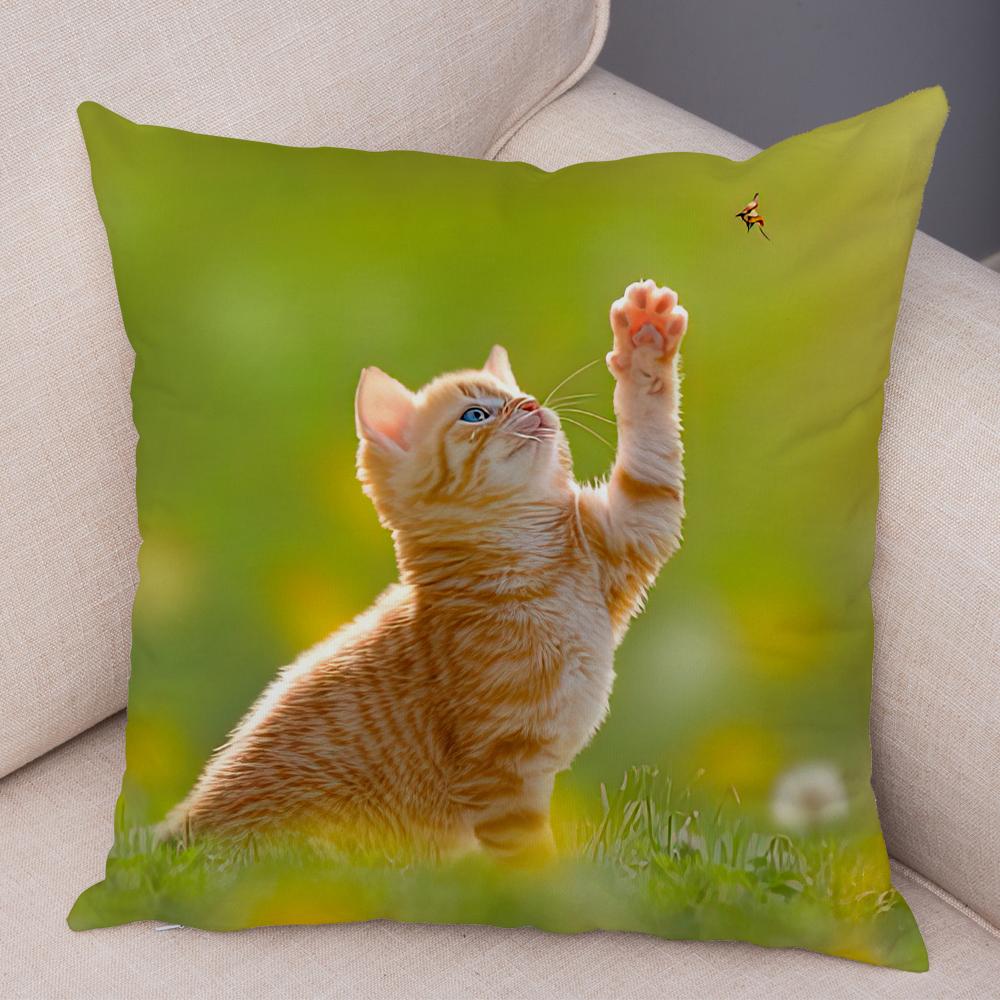 Cute Cat Dog Photo Cushion Cover Realistic Animal Portrait Print Soft Blend Sofa Living Room Bedroom Home Decor Throw PillowCase