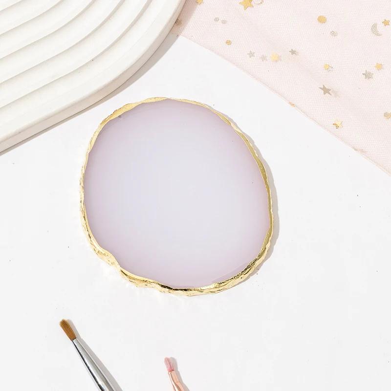 1PC Runde Harz Achat Stein Nail art Palette Falsche Nagel Tipps Mischen Farbe Zeichnung Palette Gel Polnisch Display Regal maniküre Werkzeug