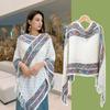 Printing Knitted Cape Stripe Tassel Scarves Retro Imitation Cashmere Shawl  Travel Vacation