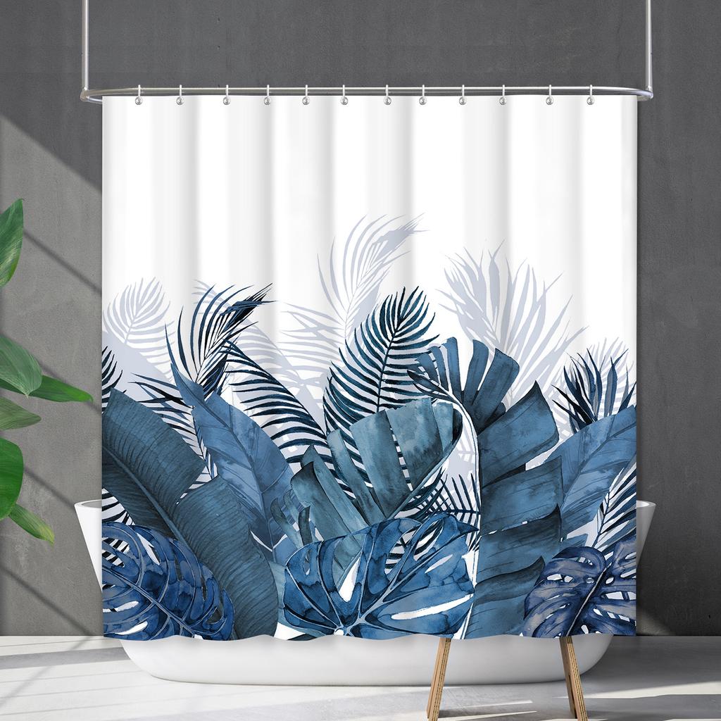 Shower Curtain Waterproof And Mildew-Proof 3D Digital Printing Plant Printing Shower Bath Bathroom Partition Curtain Free Punching