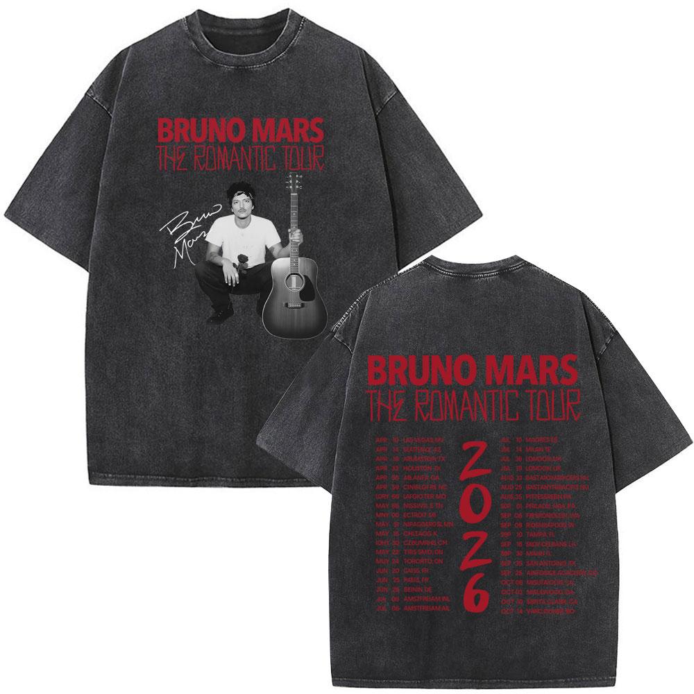 Bruno Mars The RoUnisextic Tour Print Vintage Washed Tshirt Unisex Women Fashion ONeck Cotton Loose Casual Gothic Punk Tshirts