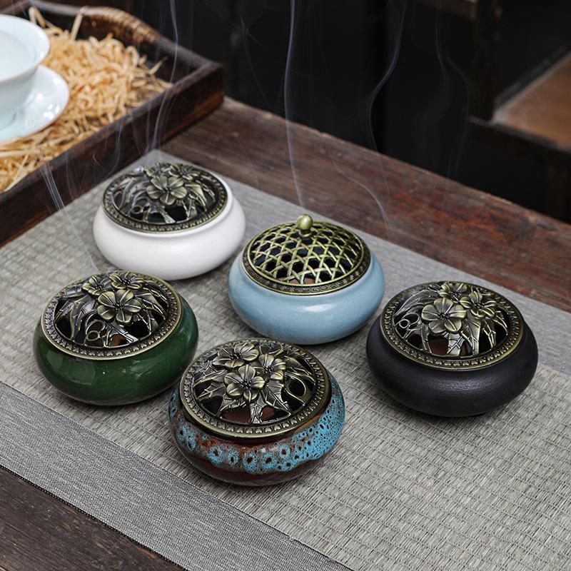 Celadon Ceramic Incense Burner - Antique Style, Small Size, Ice Crack Kiln, Sandalwood Incense Holder.