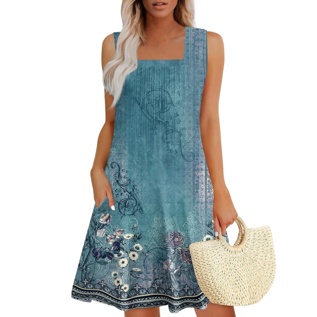Womens Summer Dresses Loose  Sleeveless Sundresses Dress With Pockets