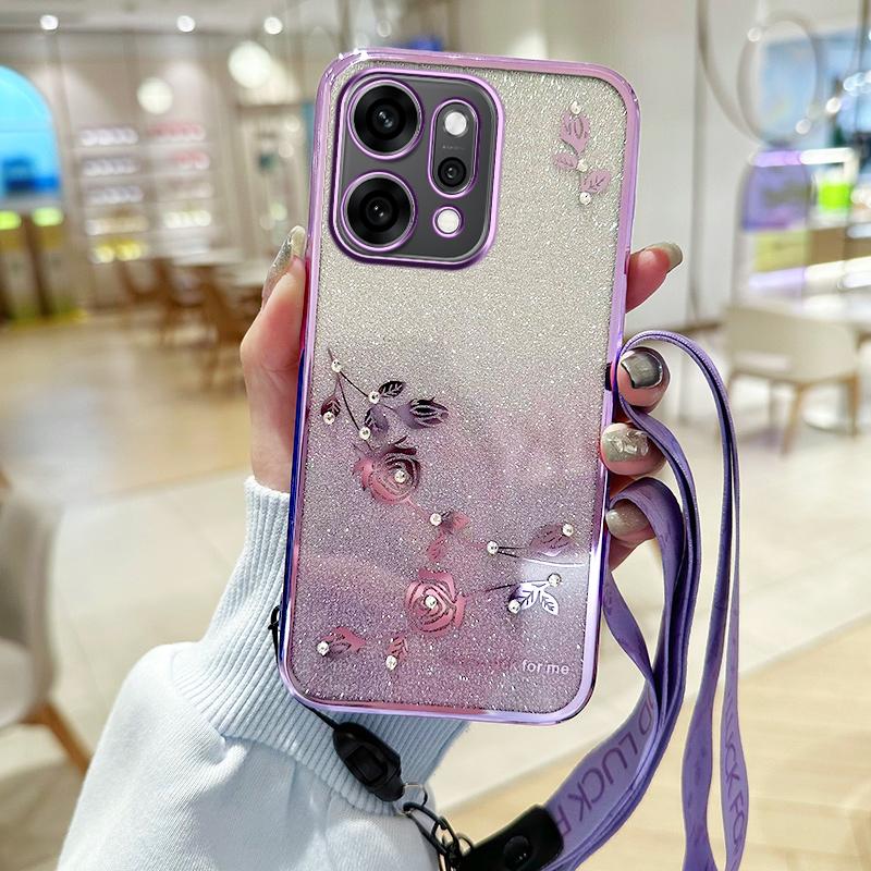 

KADEM For Oppo Reno14 Pro 5G (Global) Case Flower Pattern TPU Gradient Phone Cover with Lanyards Purple