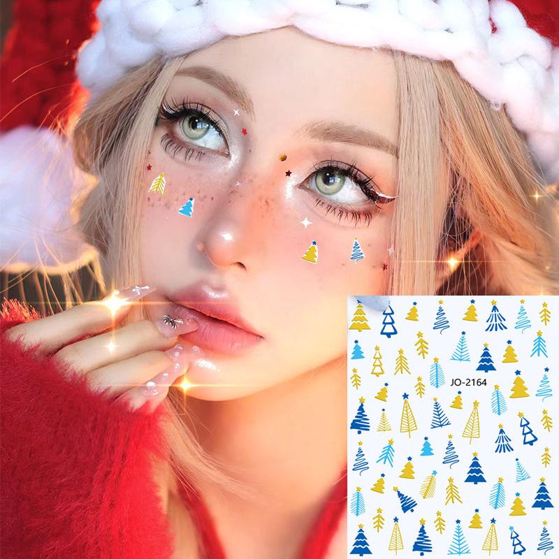 Colorful Christmas Snowflake Face & Nail Stickers with Adhesive Cartoon Designs