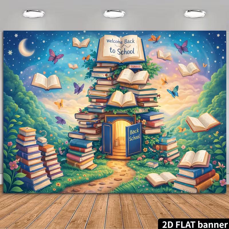 2D Fantasy Forest Open Book Kids First Day Of School Photography Backdrop Decor 47.2x31.5inch/120*80cm