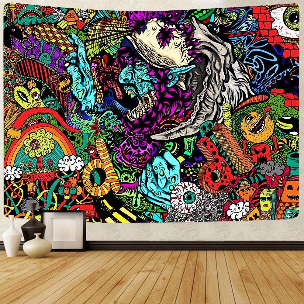 Неоновый цвет гобелен с черепом — фото 17