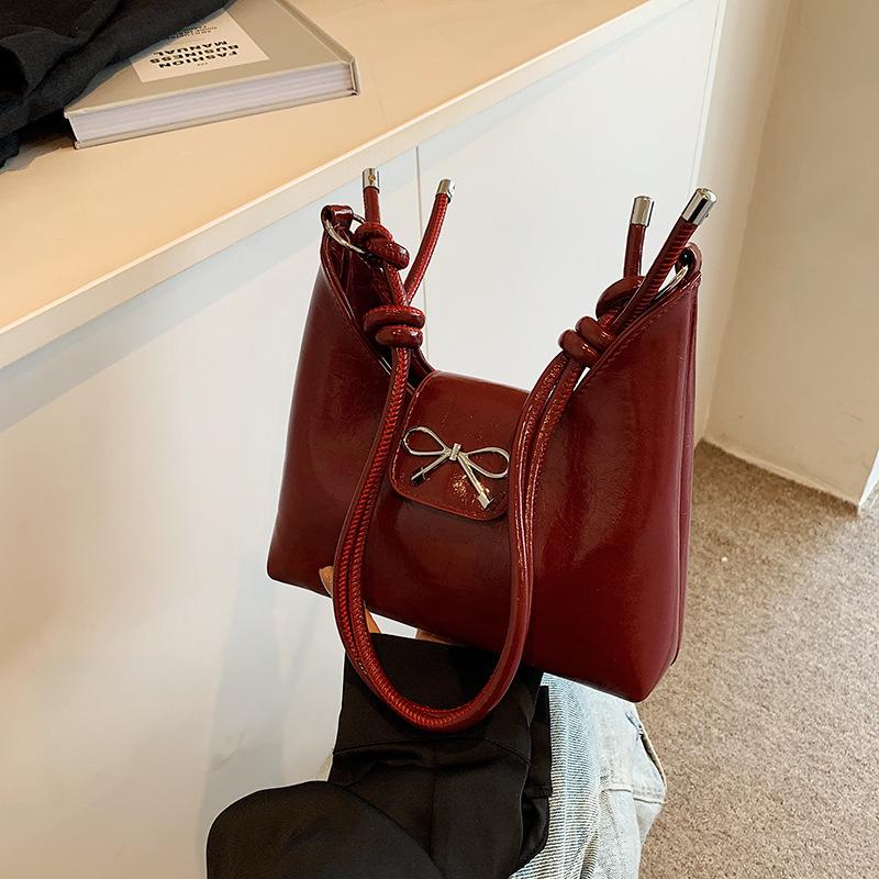 Portable fashion tote bag Korean ins shoulder bag 2025 summer foreign style sweet bow simple messenger bag