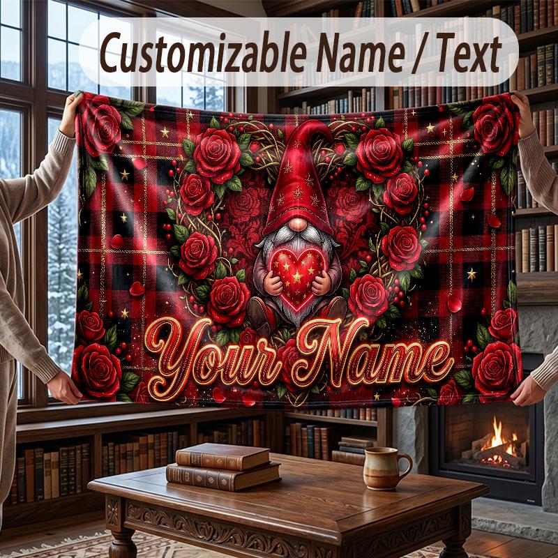 Floral Garden Theme Throw Blanket Custom Name Text Personalized Blanket Soft Cozy Blanket for Home Sofa Bed