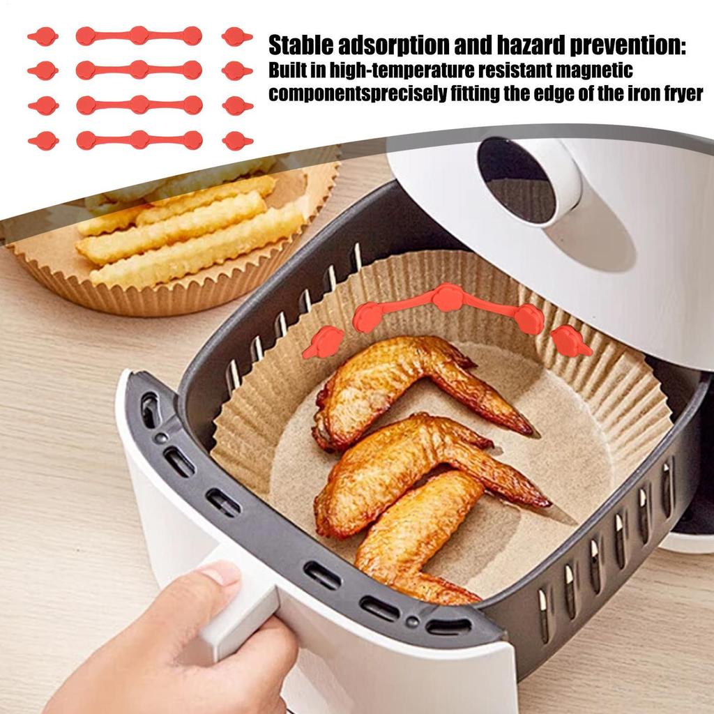 Papír na pečení do horkovzdušné fritézy Silikonové magnety 4 ks Tepelně odolné Magnety na horkovzdušné fritézy Kuchyňské doplňky Pro pečicí papír