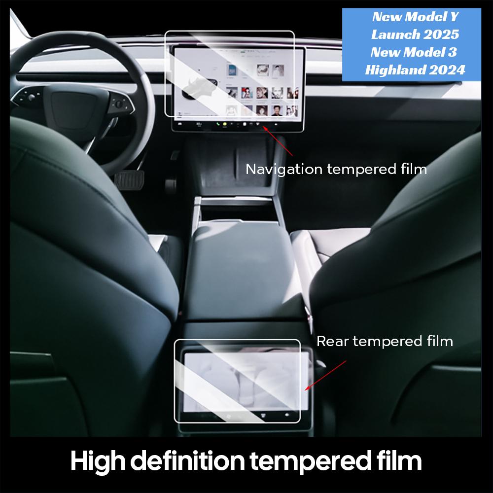 Tempered Glass Film Screen Protector for New Tesla Model Y Juniper 2025 Launch Model 3 Highland 2024 Center Rear Touch Screen
