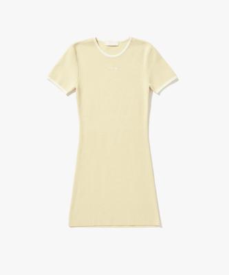 Plack Woman Ribbed Knit Mini Dress Light Yellow