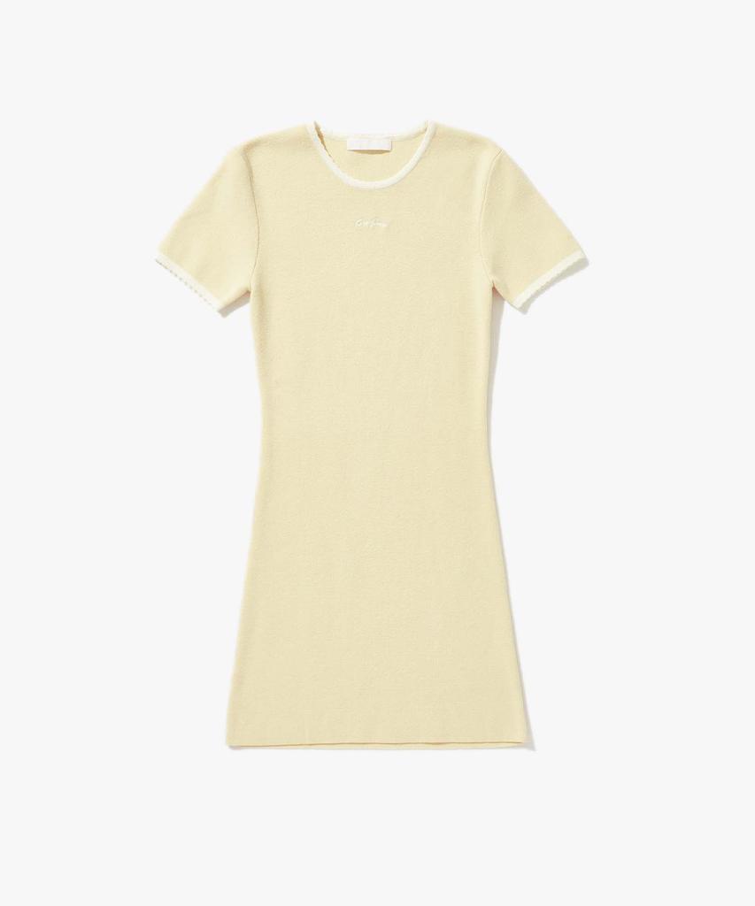 Plack Woman Ribbed Knit Mini Dress Light Yellow
