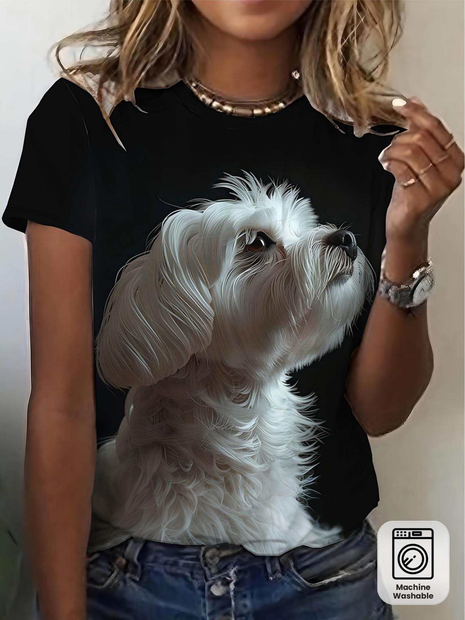 

Women s Maltese Dog T-Shirt Suitable for Casual Wear ; Gifts. Full-Body Maltese Puppy Print. Soft Round Neck Short Sleeve Blouse Women s Top (Machine 3XL дубильна кора