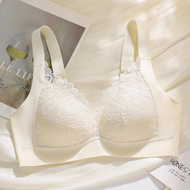 French Triangle Cup Sexy Steel Rim Thin Big Chest Small Lace Bra Cover Gather