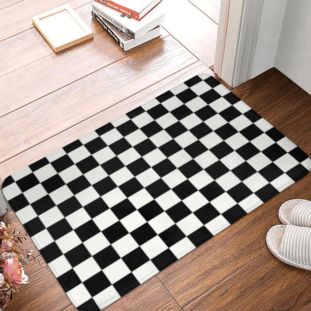 Classic Checkerboard Front Door Mat Anti-Slip Indoor Absorbent Chess Board Doormat Kitchen Bedroom Entrance Rug Carpet