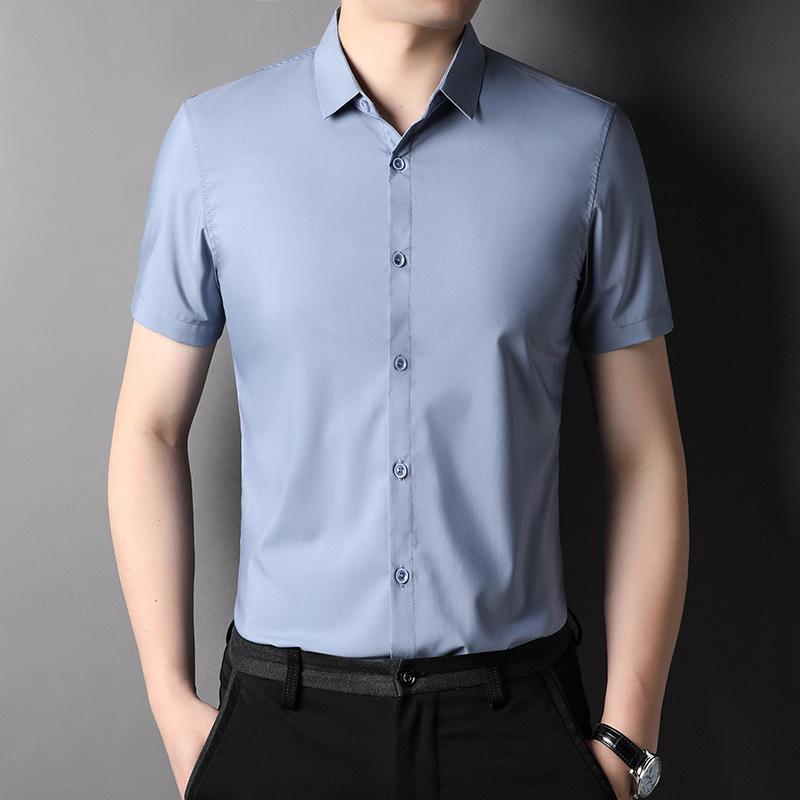 Summer New Men's Shirt Young and Middle-Aged Business Casual Solid Color Thin Non-Ironing Short-Sleeved Shirt