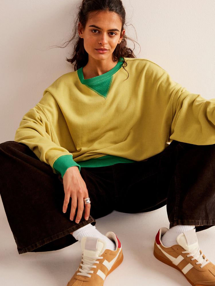 Autumn and Winter Fashion New Women's Sports Hoodie Round Neck Patchwork Casual Contrasting Long Sleeved Warm Pullover