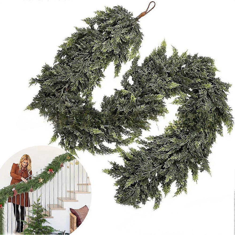6ft Pine Garland for Christmas - Artificial Cedar Wreath with Real-Touch Needles for Fireplace, Table, and Home Decoration