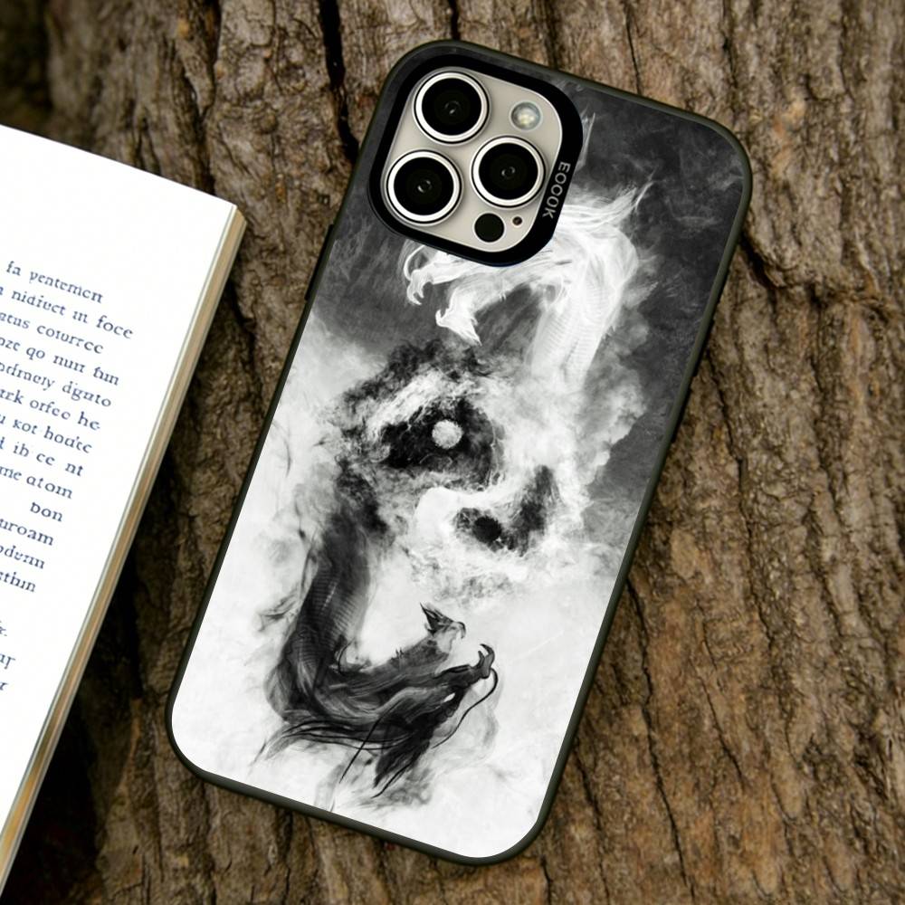 Yin Yang Dragon Art Phone Case For iPhone 17,16,15,14,13,12,11 Plus,Pro Max,XS,Colorful Silver Phone Case Funda Cover