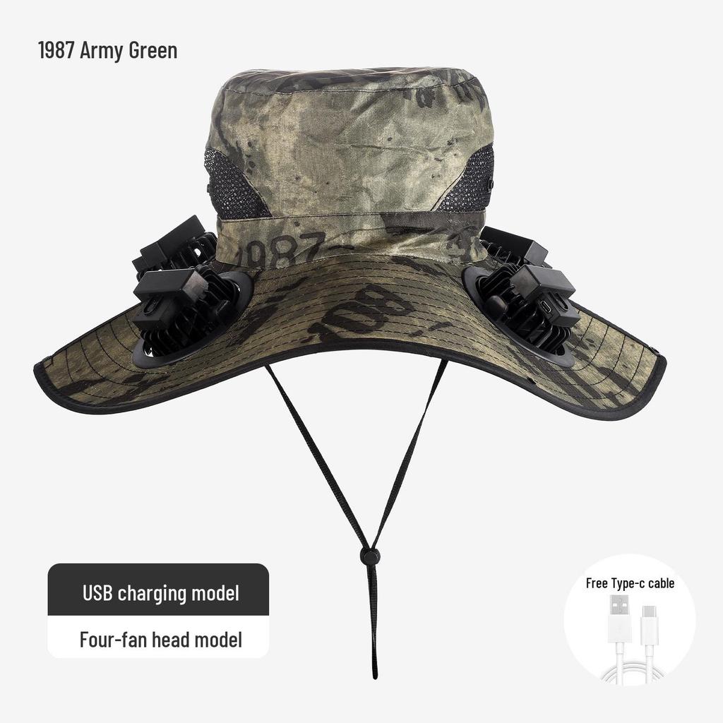 Solar-Powered Wide Brim Fisherman Hat with Fan for Sun Protection, Rechargeable and Portable for Outdoor Travel