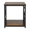 End Table, 2-Tier Square Side Table with Open Storage Shelves, Modern Nightstand Bedside Desk with X-Design Metal Frame, Wood Sofa Coffee Desk for
