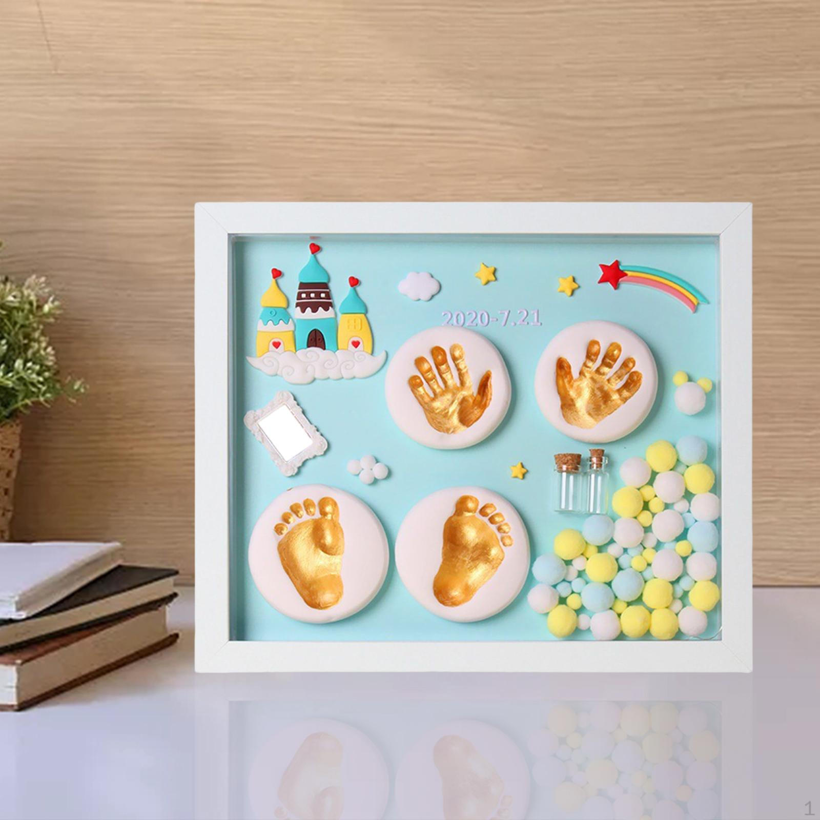 

Baby Picture Photo Frame Footprint & Handprint 12 Wood Nursery Room for Decor Blue