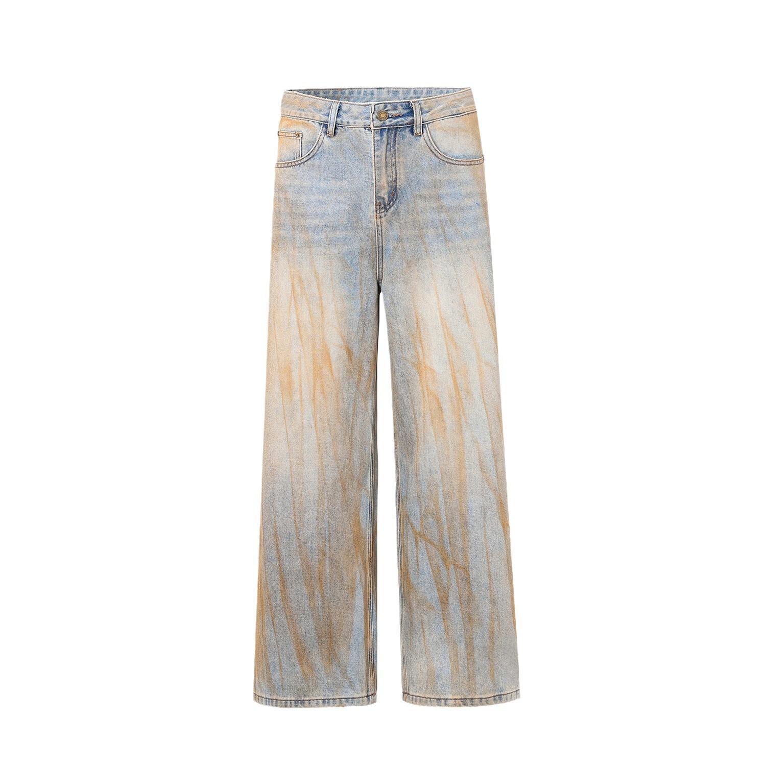 Weft Women's Blue American Dirty Dyed Niche Jeans Men's Loose Floor-Street Wide-Leg Trousers Cm