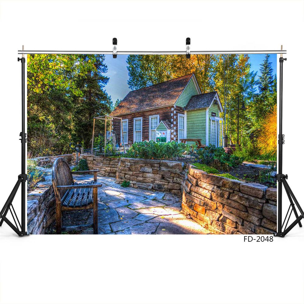 Garden House Bench Portrait Children Baby Photography Background Customized Vinyl Cloth Photographic Backdrops For Photo Studio