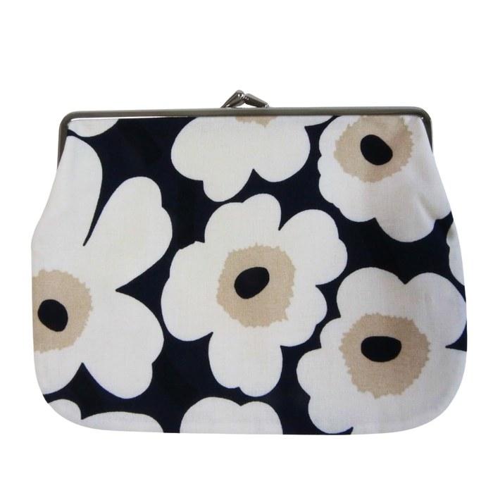 [Marimekko] Pouch Gagamuku Women's Coin Purse Cosmetic Bag Unikko Mini Puolikas Kukkaro (Midnight Blue x Cream) Approximately 6 x 8 x 0.4