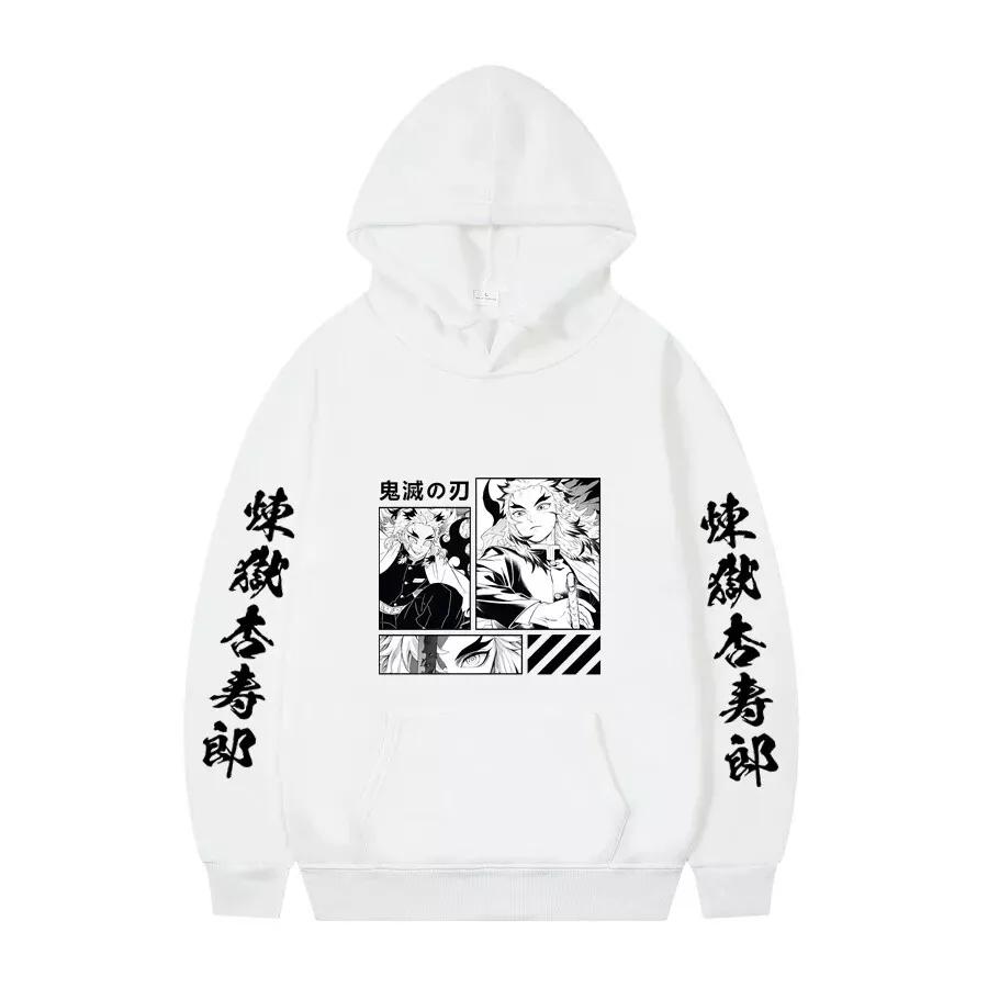 Demon Slayer Anime Hooded Rengoku Kyoujurou Printed Men Hoodies Comfortable Unisex Oversized Sweatshirt Harajuku Streetwear